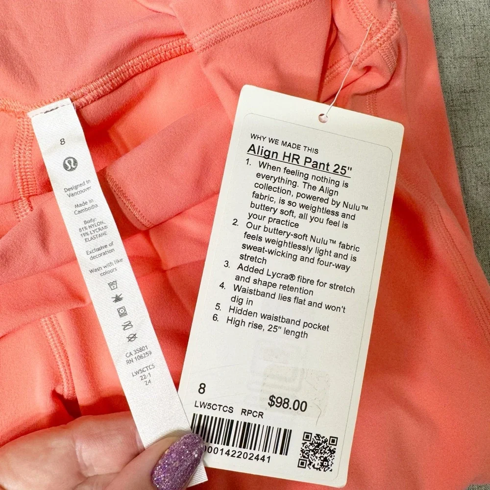 Lululemon Align High Rise Pant Leggings Raspberry Cream 8 10 NWT